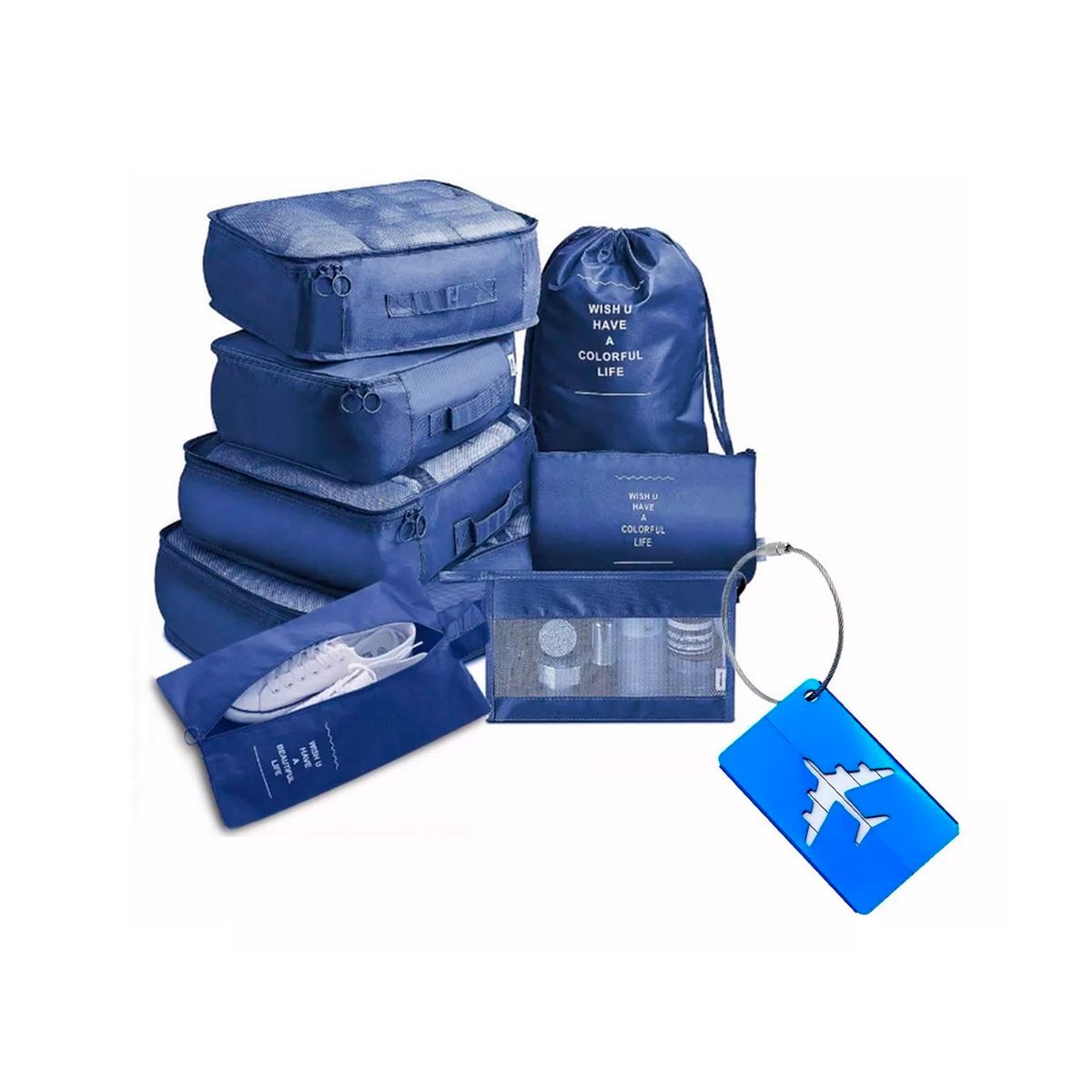 GENERICO - Set 8 Bolsas Organizadoras De Maletas Impermeable Azul