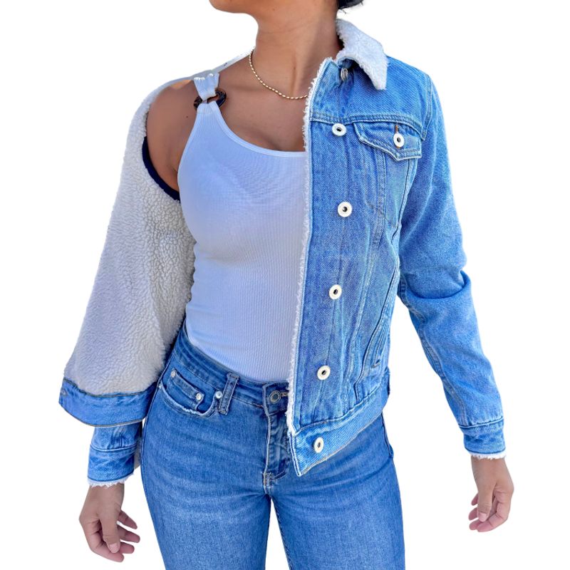 D'JOE - Chaqueta Mezclilla Jeans Chiporro Sherpa Mujer