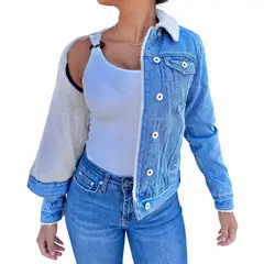 D'JOE - Chaqueta Mezclilla Jeans Chiporro Sherpa Mujer