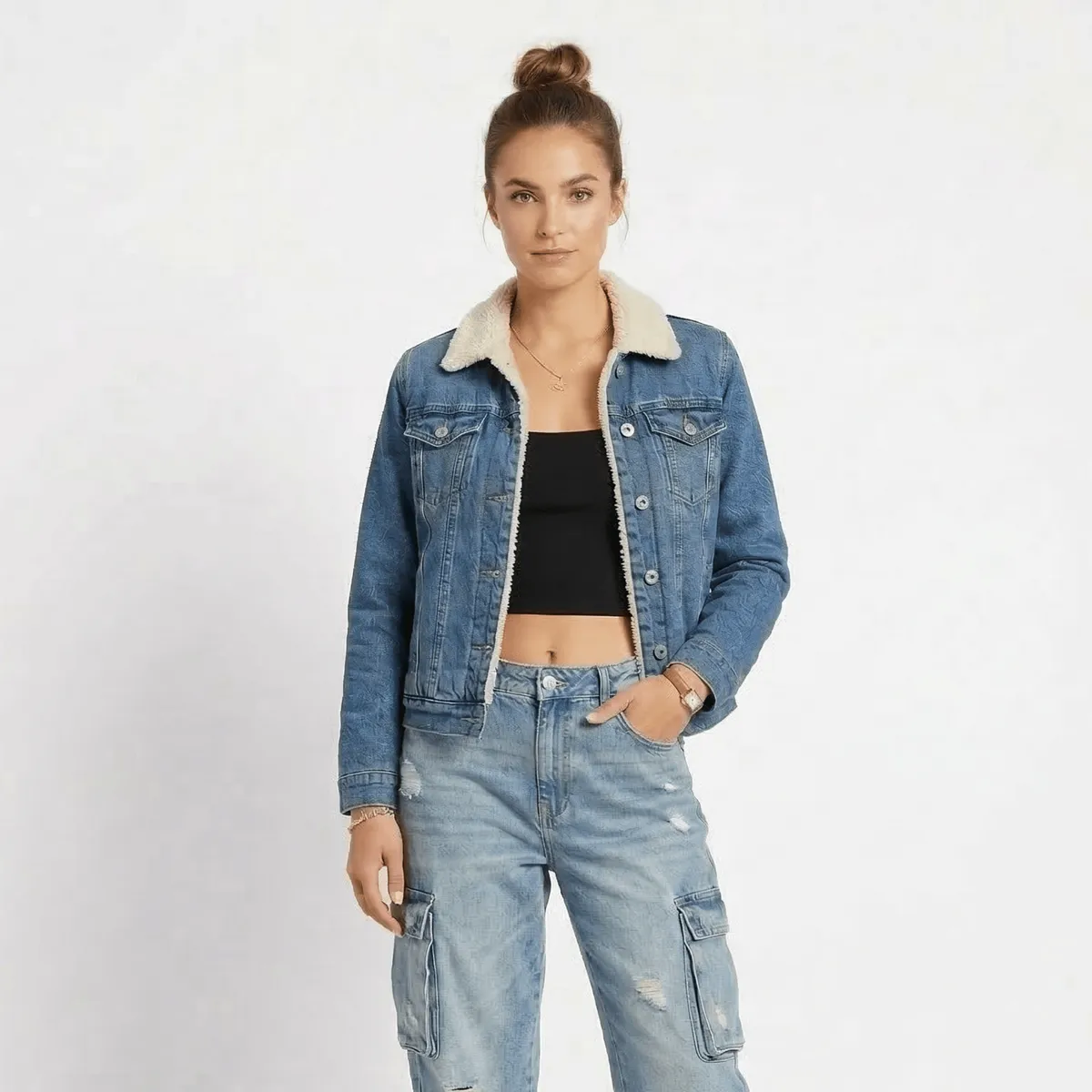 D'JOE - Chaqueta Mezclilla Jeans Chiporro Sherpa Mujer