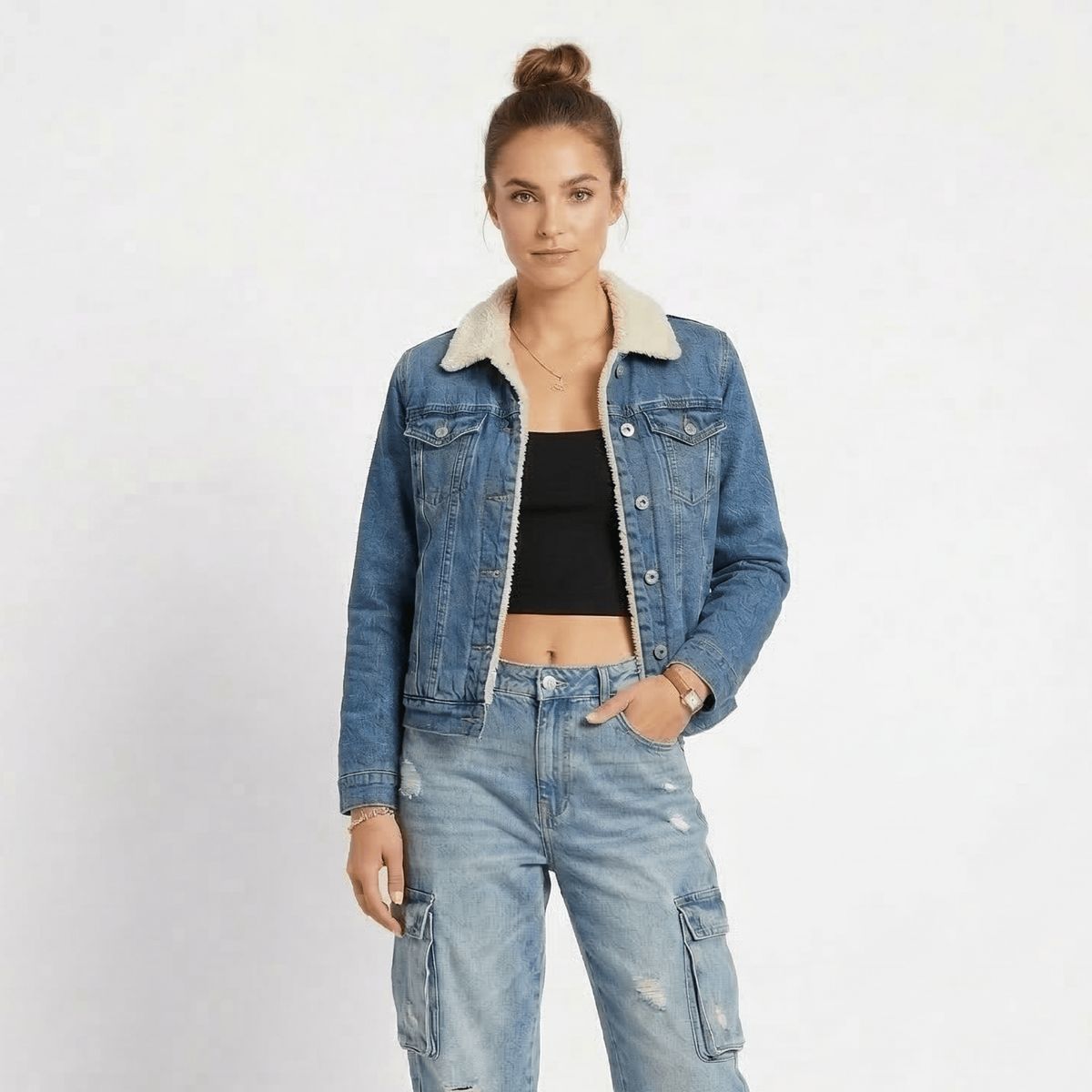 D'JOE - Chaqueta Mezclilla Jeans Chiporro Sherpa Mujer