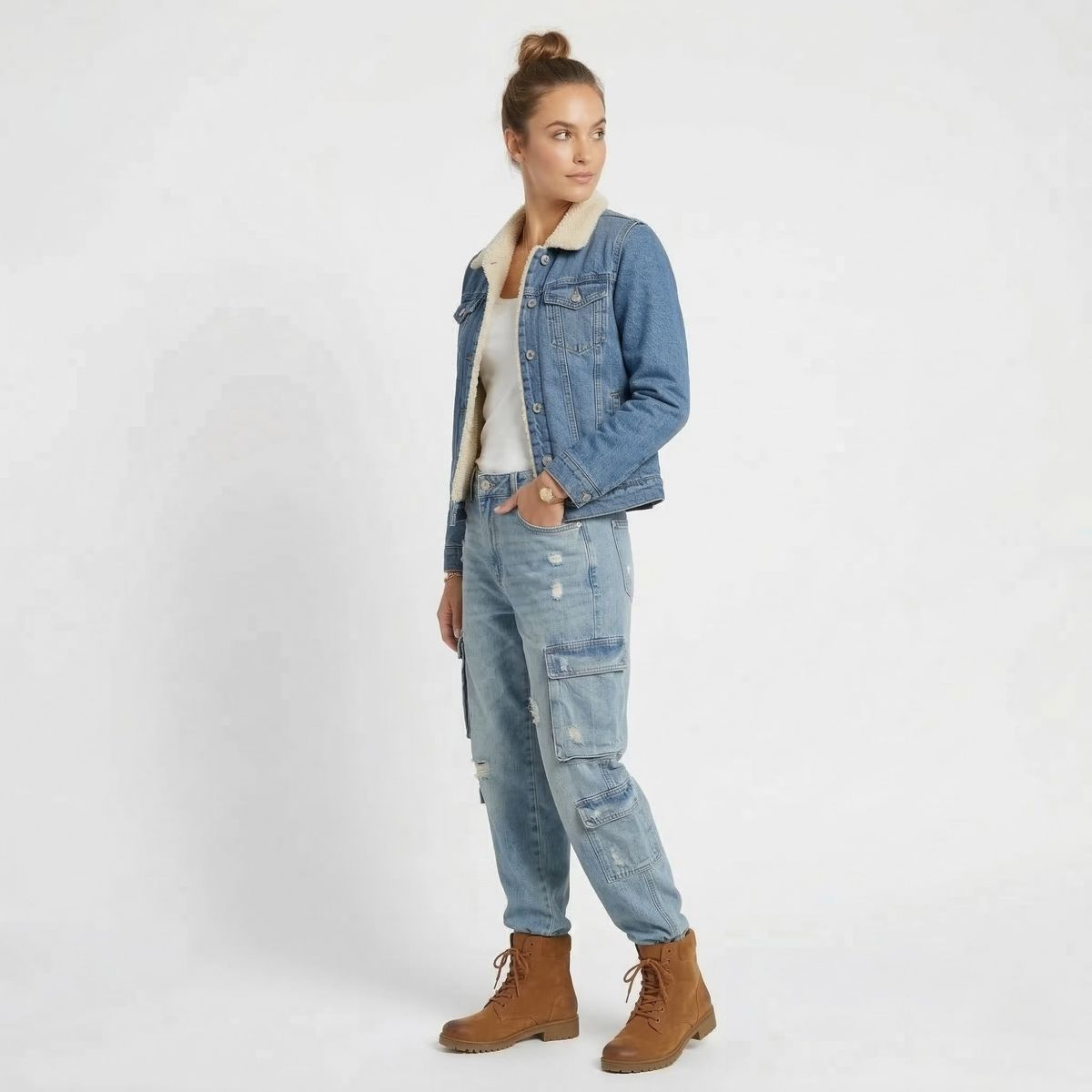 D'JOE - Chaqueta Mezclilla Jeans Chiporro Sherpa Mujer
