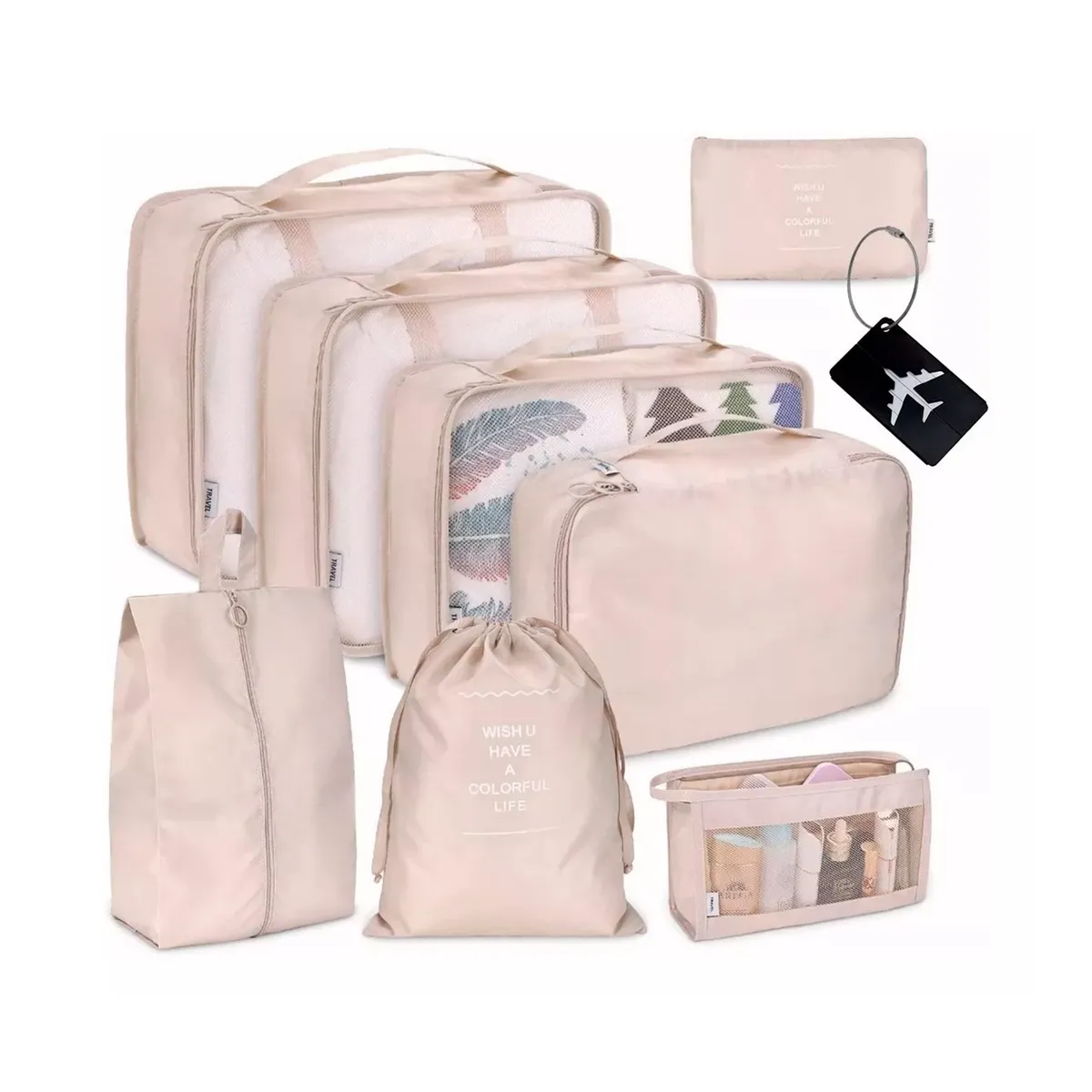 GENERICO - Set 9 Bolsas Organizadoras De Maletas Impermeable Beige