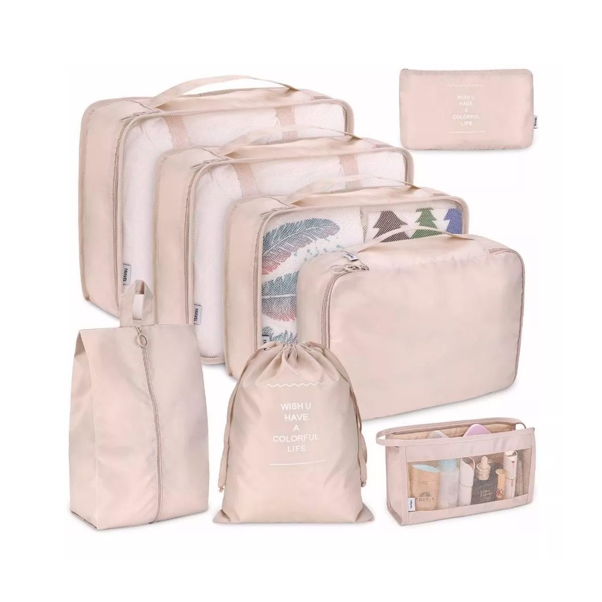 GENERICO - Set 9 Bolsas Organizadoras De Maletas Impermeable Beige