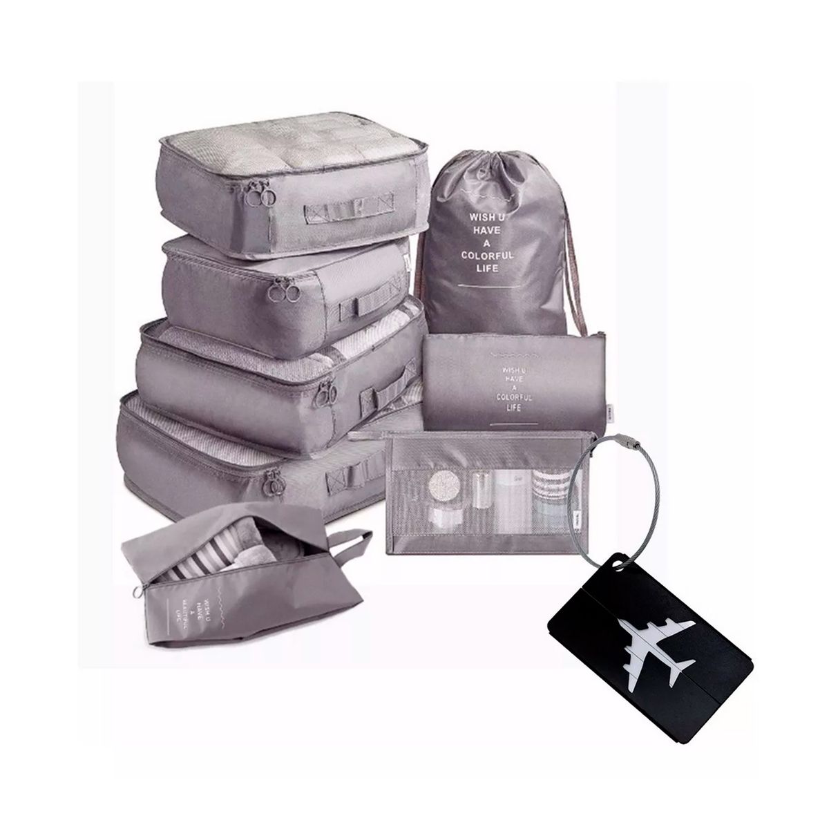 GENERICO - Set 9 Bolsas Organizadoras De Maletas Impermeable Gris