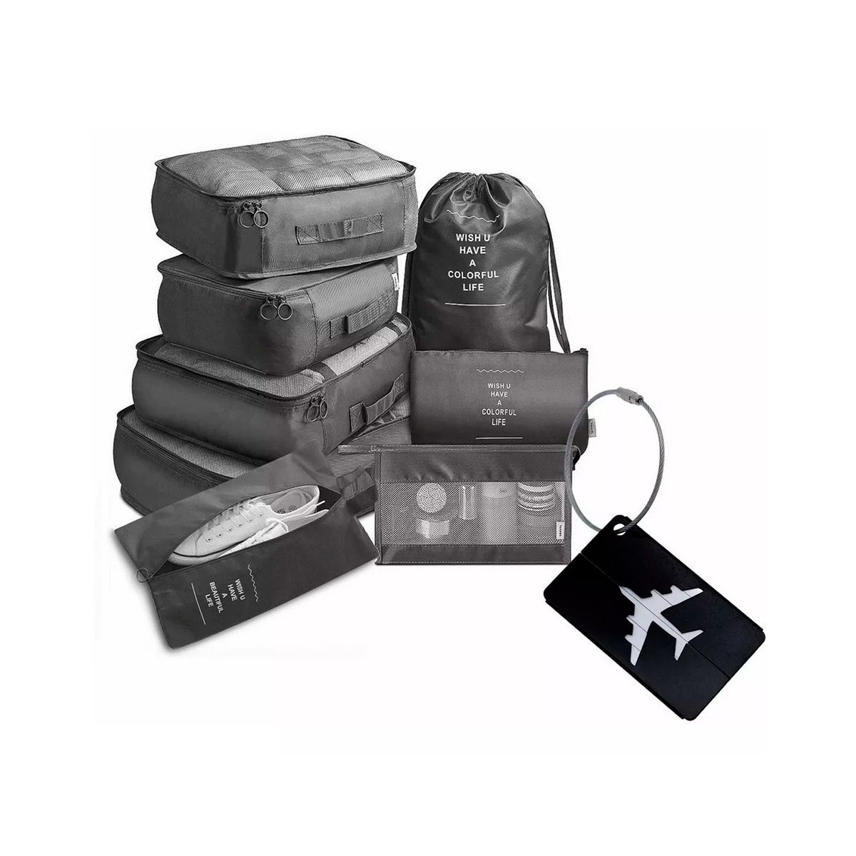 GENERICO - Set 8 Bolsas Organizadoras De Maletas Impermeable Negro