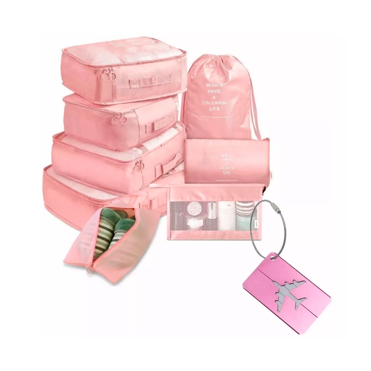 GENERICO - Set 8 Bolsas Organizadoras De Maletas Impermeable Rosa