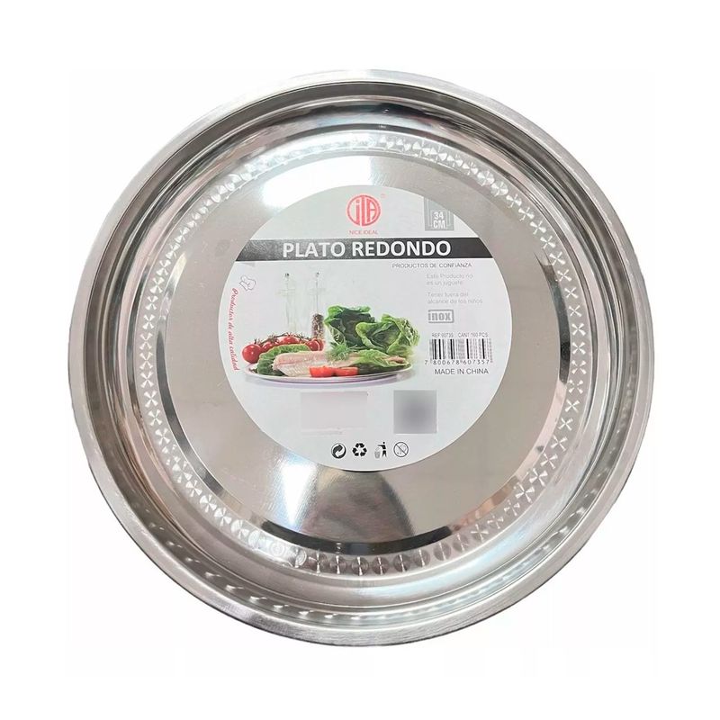 GENERICO - Bandeja Redonda De Acero Inoxidable 34cm