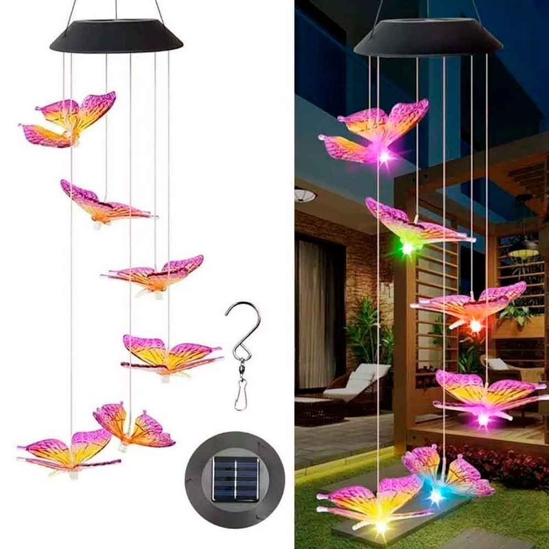 GENERICO - Campana De Viento De Luz Led Solar- Móvil De Espiral Mariposa