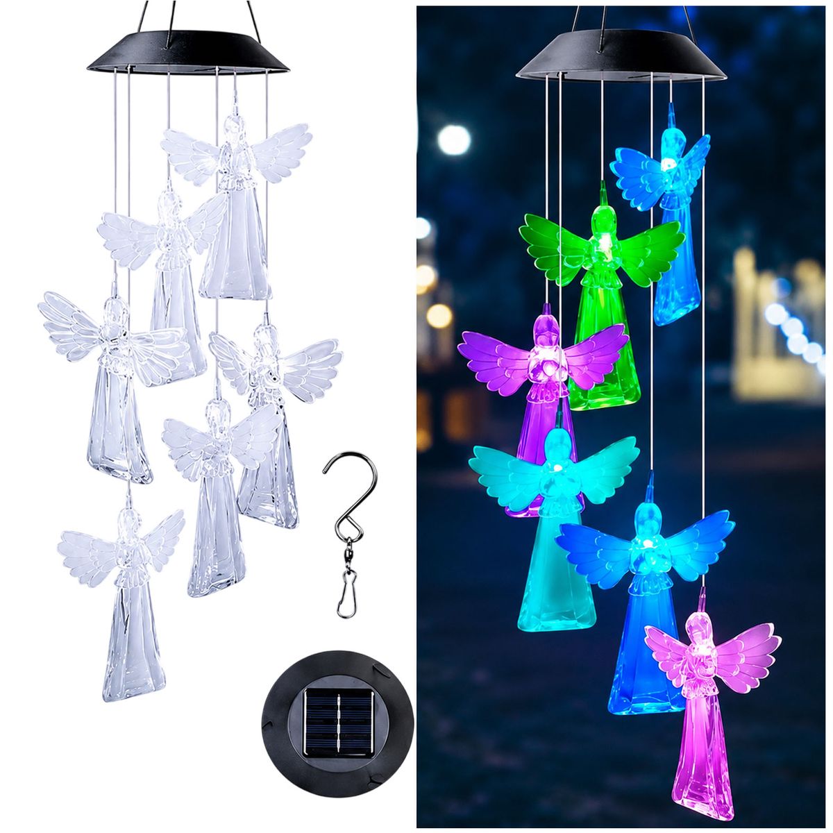 GENERICO - Campana De Viento De Luz Led Solar- Móvil De Espiral Angel