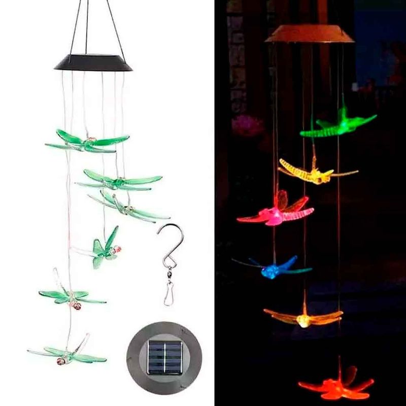 GENERICO - Campana De Viento De Luz Led Solar- Móvil De Espiral Libelula