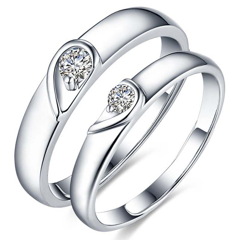 KUANGYE - 2 Anillos Promesa Bañado en plata Corazon Parejas Compromiso