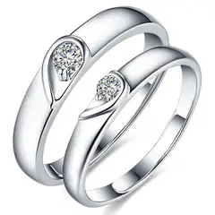 KUANGYE - 2 Anillos Promesa Bañado en plata Corazon Parejas Compromiso