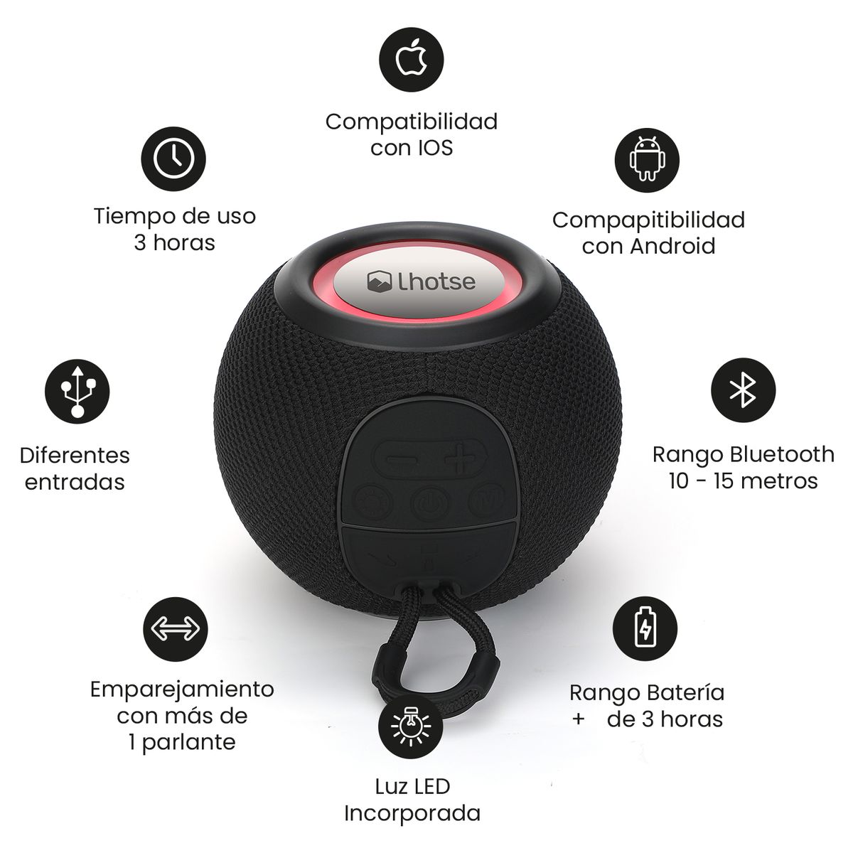 LHOTSE - Parlante Portátil Bluetooth Lhotse Bounce Black