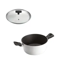 GHIDINI - SET Olla 2 Asas 22cm Antiadherente Blanco con tapa Daily