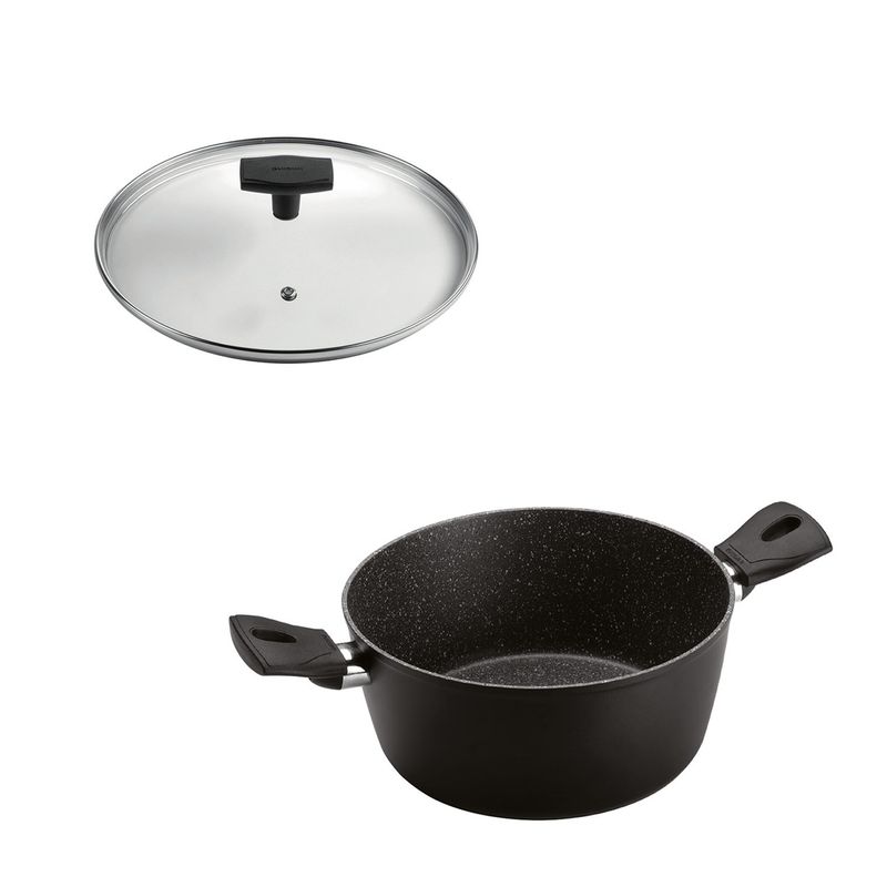 GHIDINI - SET Olla 2 Asas 22cm Antiadherente Negro con Tapa Daily