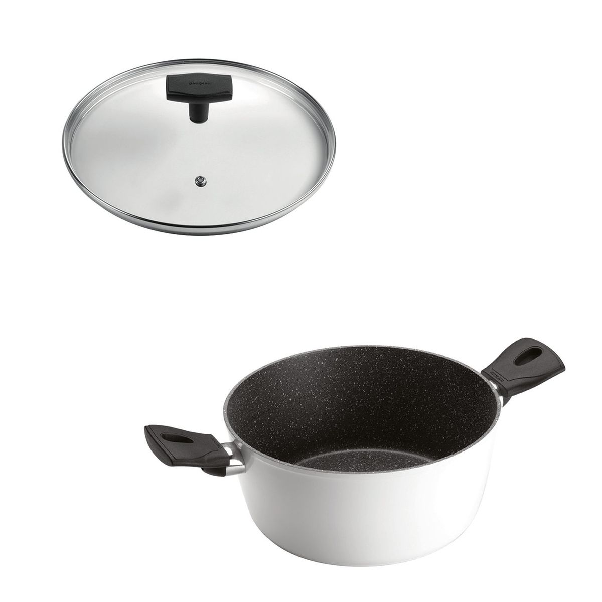 GHIDINI - SET Olla 2 Asas 24cm Antiadherente Blanco con Tapa Daily