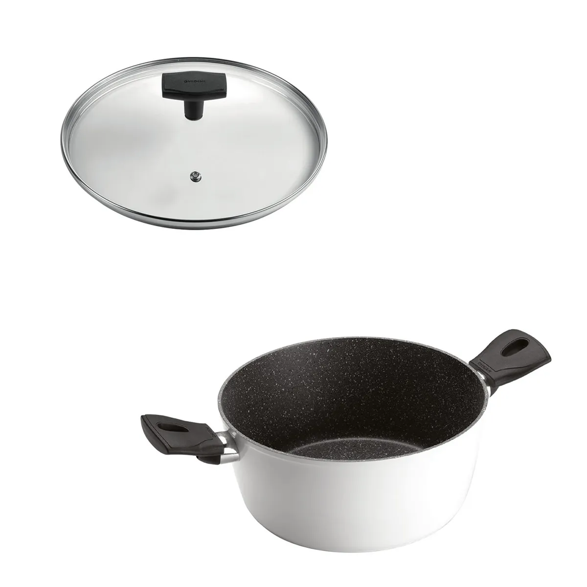 GHIDINI - SET Olla 2 Asas 24cm Antiadherente Blanco con Tapa Daily