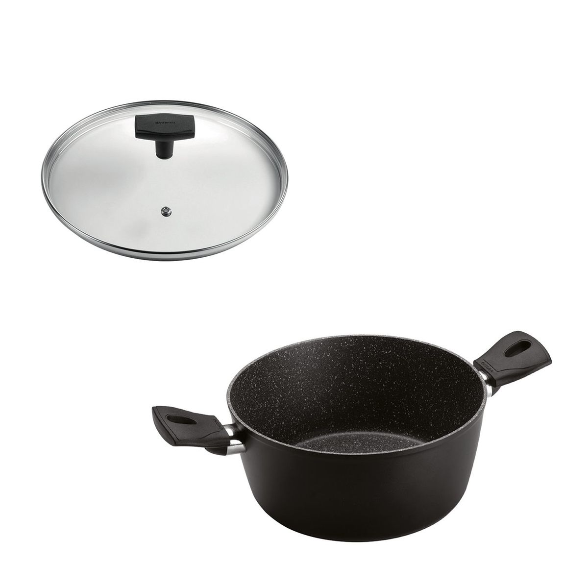 GHIDINI - SET Olla 2 Asas 24cm  Antiadherente Negro con Tapa Daily