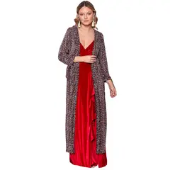 MARIA PASKARO - Tapado Kimono Largo Verona Animal Rojo Plisado - Gris