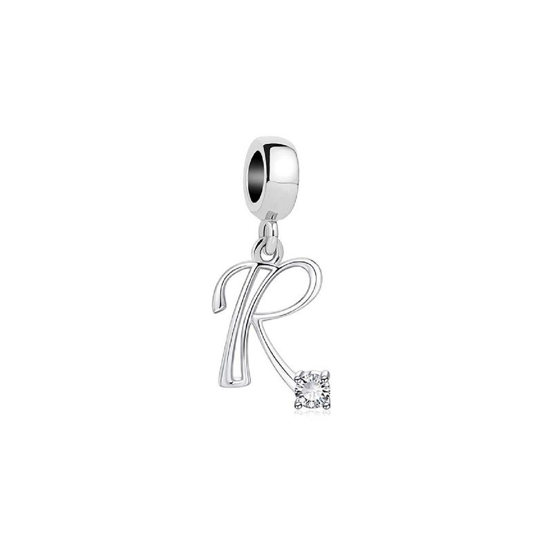 SILVER HEART - Charm Letra R y Circón Solitario en Plata Fina 925 SILVER HEART