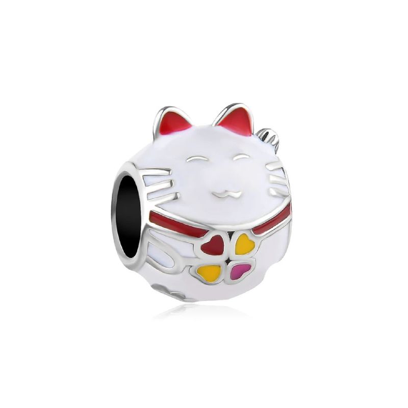 SILVER HEART - Charm Gato Blanco de la Suerte en Plata Fina 925 SILVER HEART