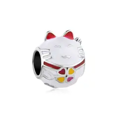 SILVER HEART - Charm Gato Blanco de la Suerte en Plata Fina 925