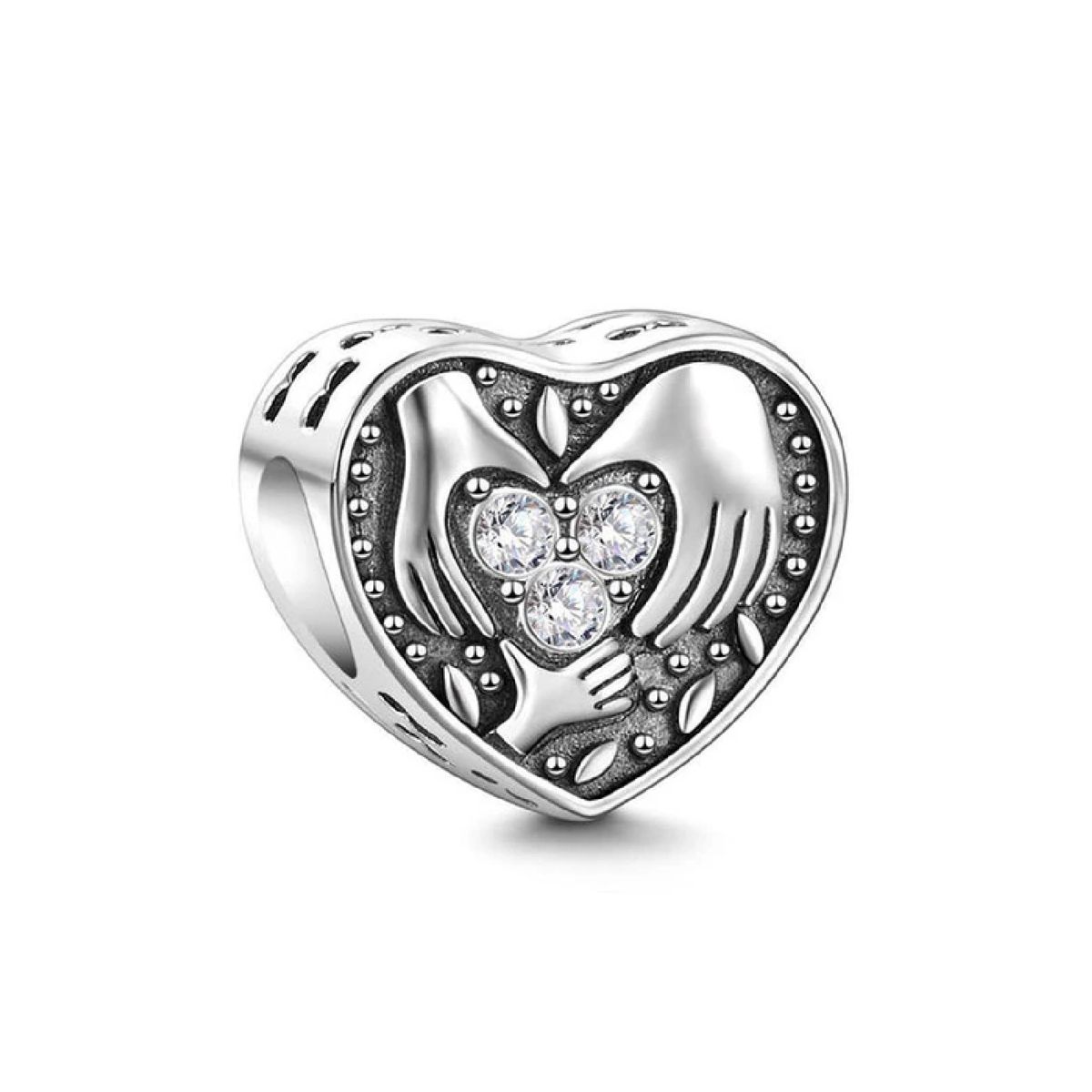 SILVER HEART - Charm Corazón y Manos de Familia en Plata Fina 925 SILVER HEART