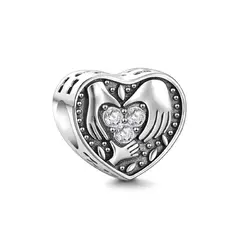 SILVER HEART - Charm Corazón y Manos de Familia en Plata Fina 925