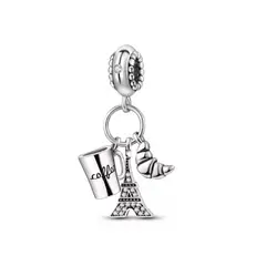 SILVER HEART - Charm Triple Café de Paris en Plata Fina 925