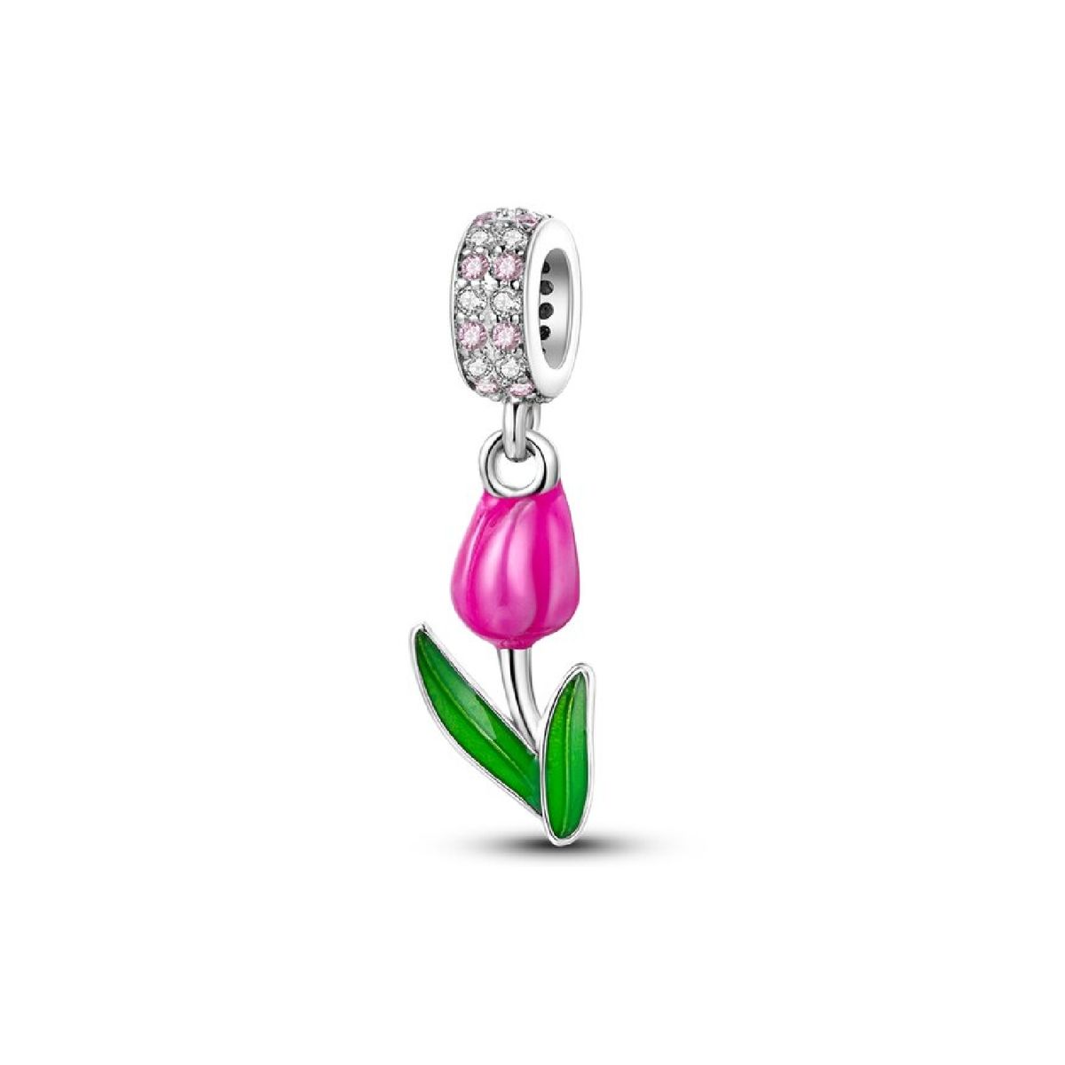 SILVER HEART - Charm Flor Tulipán Rosa en Plata Fina 925 SILVER HEART