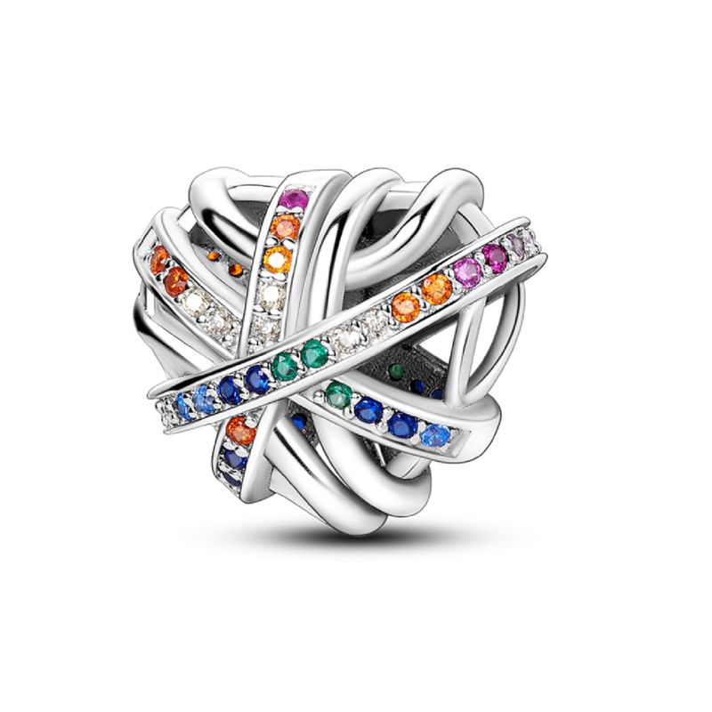 SILVER HEART - Charm Corazón de Lazos Coloridos en Plata Fina 925 SILVER HEART