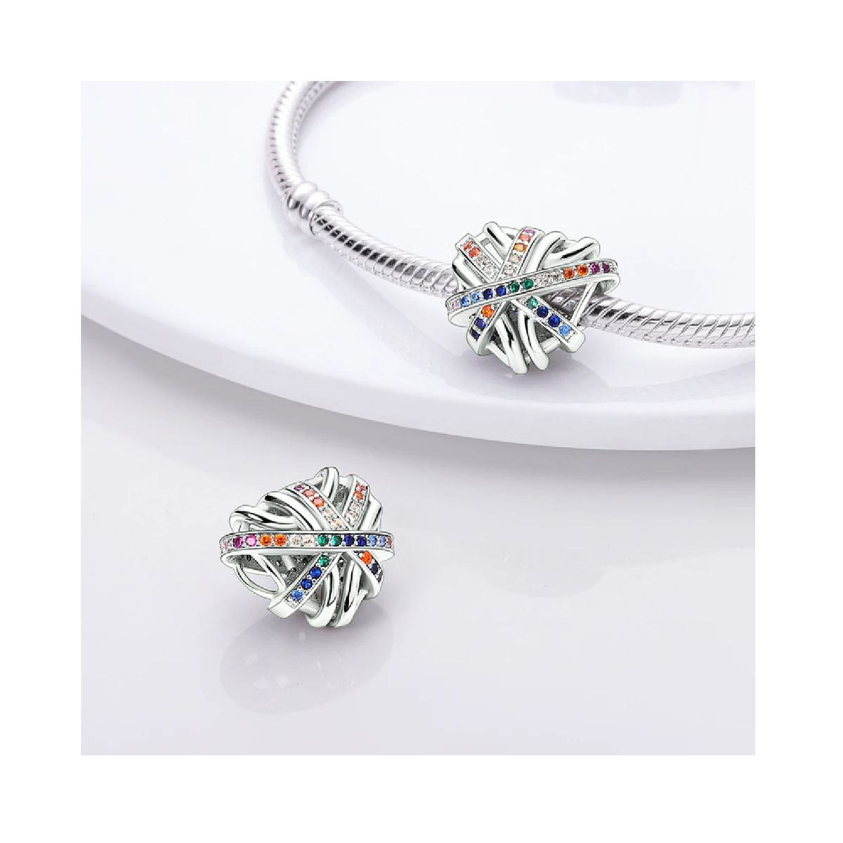 SILVER HEART - Charm Corazón de Lazos Coloridos en Plata Fina 925 SILVER HEART