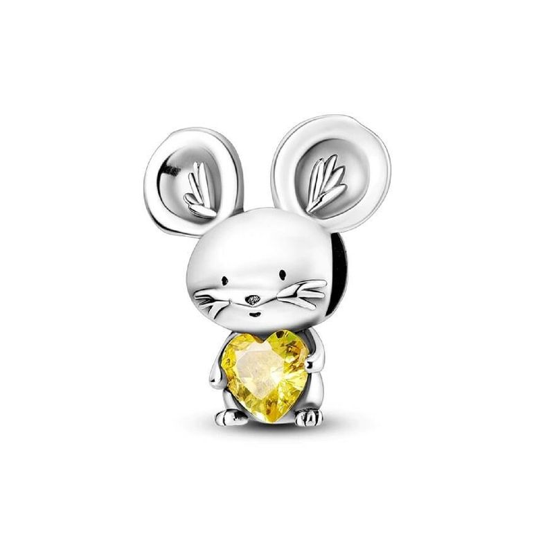 SILVER HEART - Charm Ratoncito y Corazón Amarillo en Plata Fina 925 SILVER HEART
