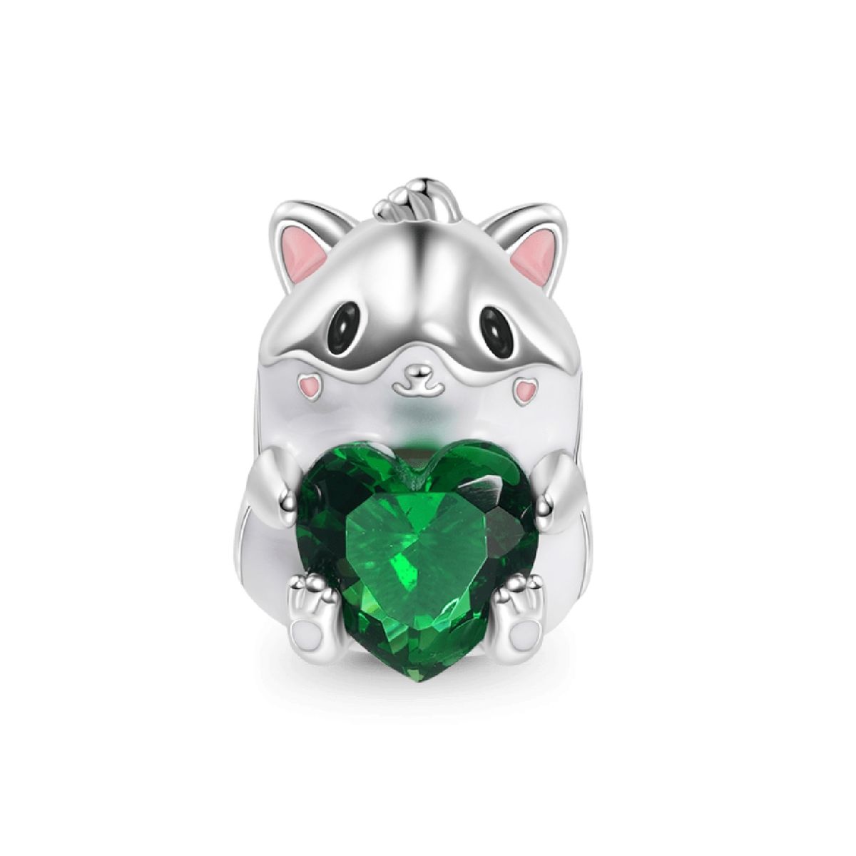 SILVER HEART - Charm Hamster y Corazón Verde en Plata Fina 925 SILVER HEART
