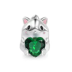 SILVER HEART - Charm Hamster y Corazón Verde en Plata Fina 925