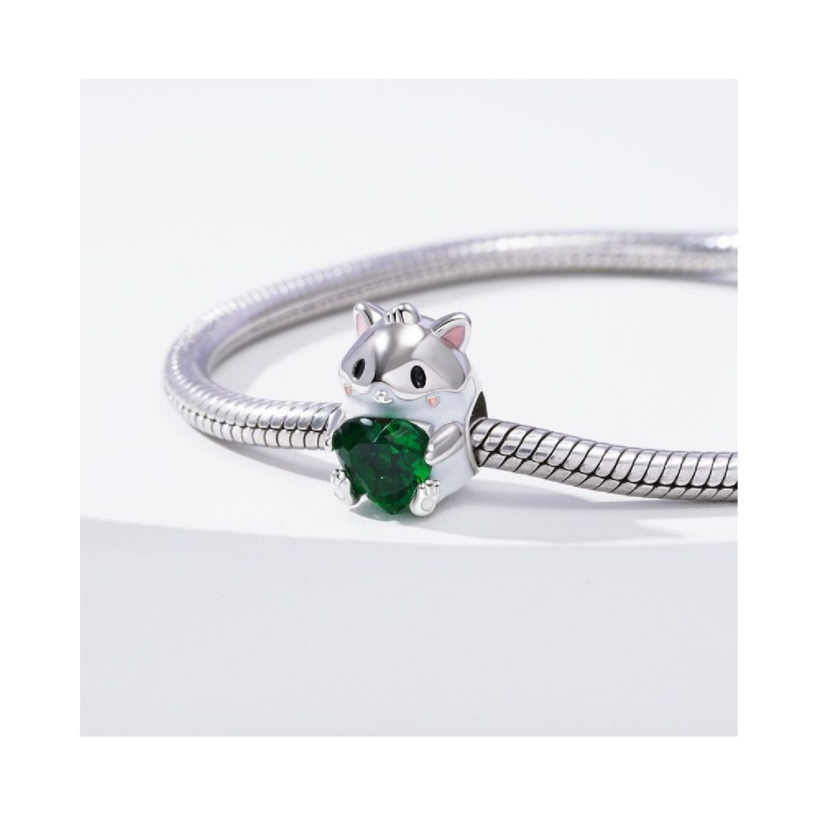 SILVER HEART - Charm Hamster y Corazón Verde en Plata Fina 925 SILVER HEART