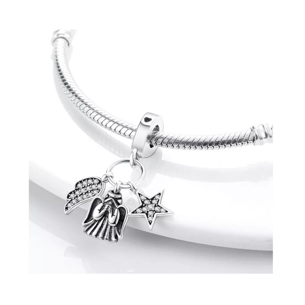 SILVER HEART - Charm Triple Ángel Espiritual en Plata Fina 925 SILVER HEART