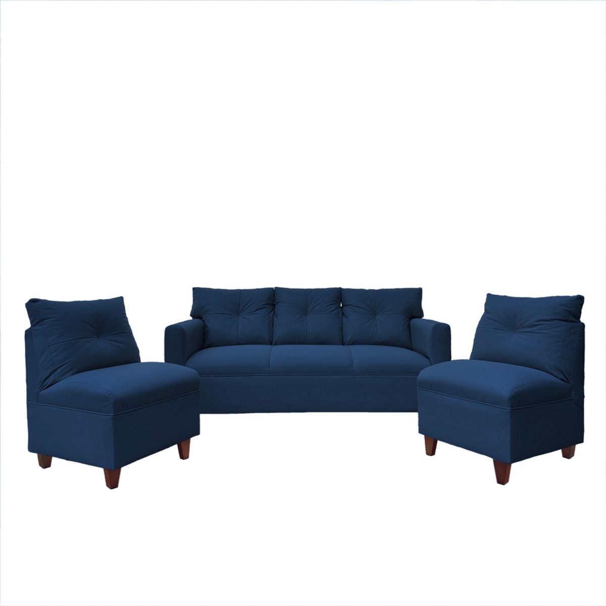 SOFAS HOME - JUEGO LIVING MATEO CHENILLE AZUL PATA MADERA 3C1C1C
