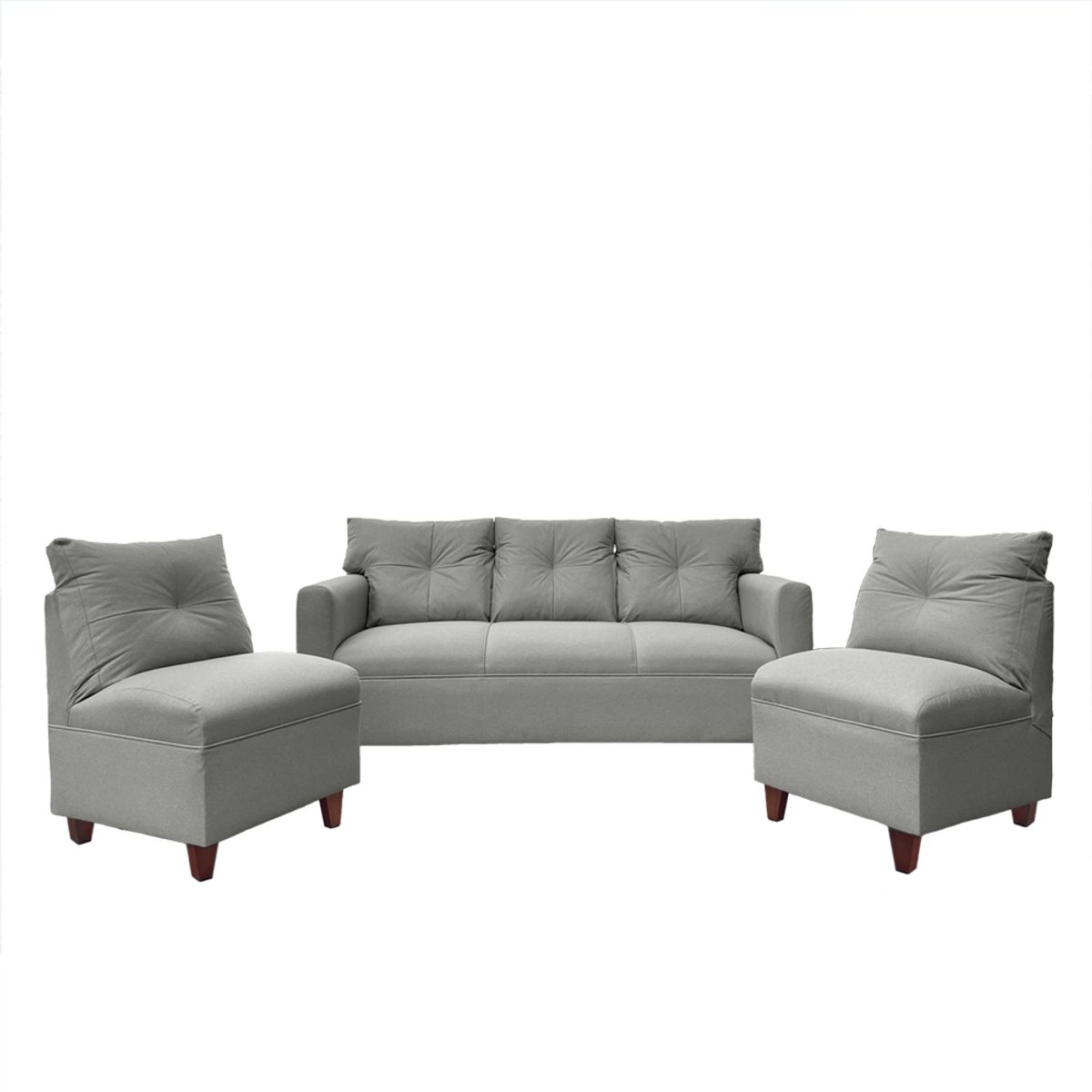 SOFAS HOME - JUEGO LIVING MATEO CHENILLE GRIS PATA MADERA 3C1C1C