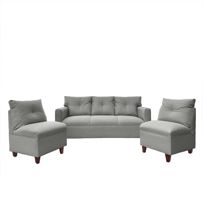SOFAS HOME - JUEGO LIVING MATEO CHENILLE GRIS PATA MADERA 3C1C1C