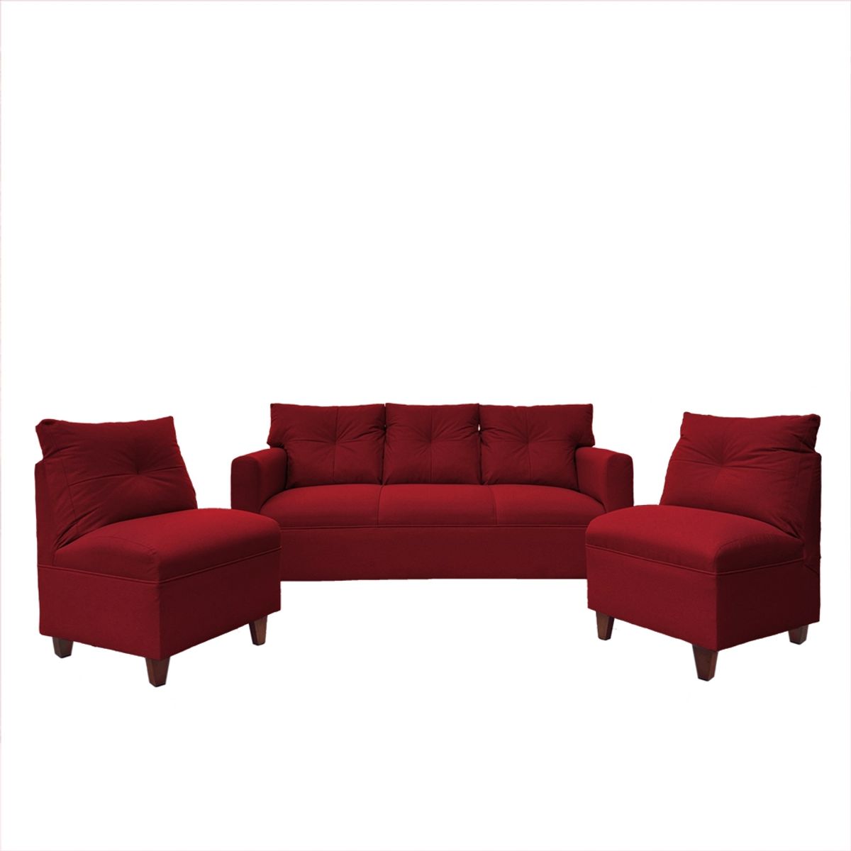 SOFAS HOME - JUEGO LIVING MATEO CHENILLE ROJO PATA MADERA 3C1C1C