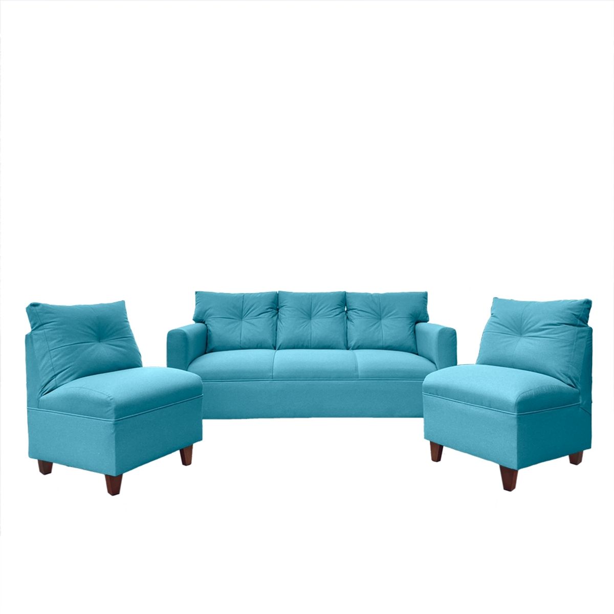 SOFAS HOME - JUEGO LIVING MATEO CHENILLE TURQUESA PATA MADERA 3C1C1C