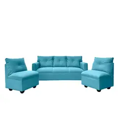 SOFAS HOME - JUEGO LIVING MATEO CHENILLE TURQUESA PATA PLASTICA 3C1C1C