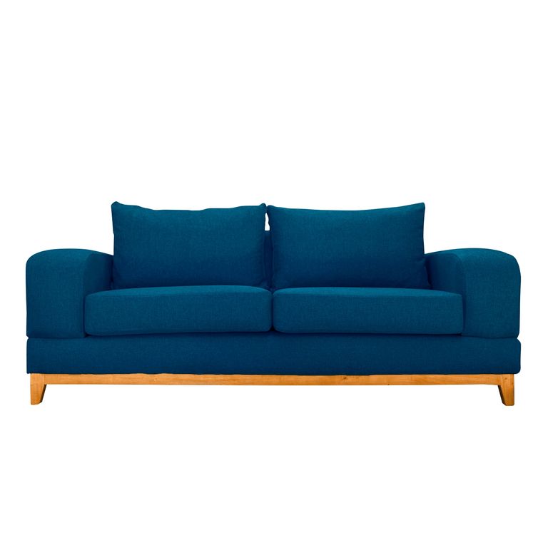 SOFA BASALTO CHENILLE TIPO LINO AZUL 3 CUERPOS