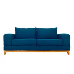 SOFAS HOME - SOFA BASALTO CHENILLE TIPO LINO AZUL 3 CUERPOS