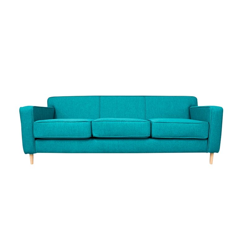 SOFA LILEN CHENILLE TIPO LINO TURQUESA 3 CUERPOS