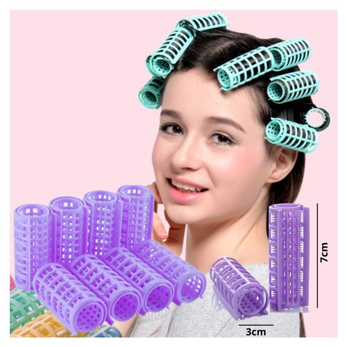 GENERICO - Set de 12 rollos o rulos de plastico para rizar el cabello.-
