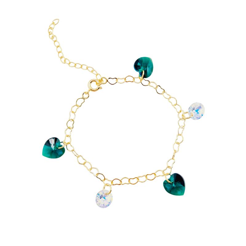 JOYAS MONTERO - Pulsera Romance Gold Baño de Oro 24k Cristal Genuinos Emerald Shimmer.-