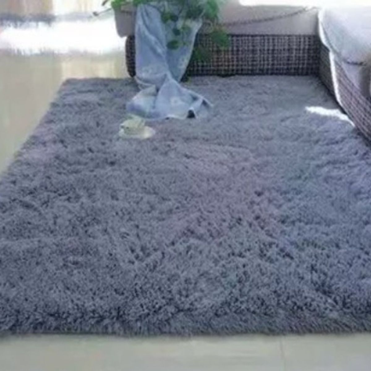 BJ HOGAR - Alfombra Peluda 180cm X 200cm Plomo Liso